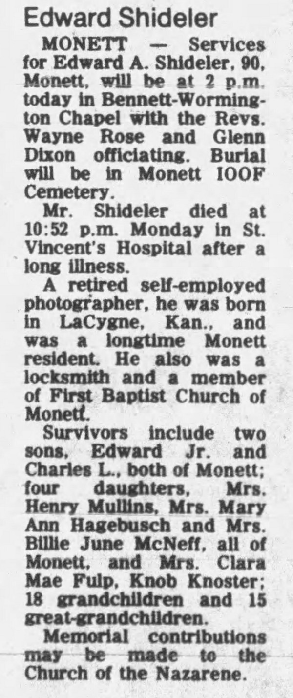 Ed Shideler obit